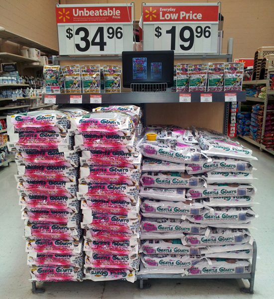 Walmart display of Gentle Giants dog food